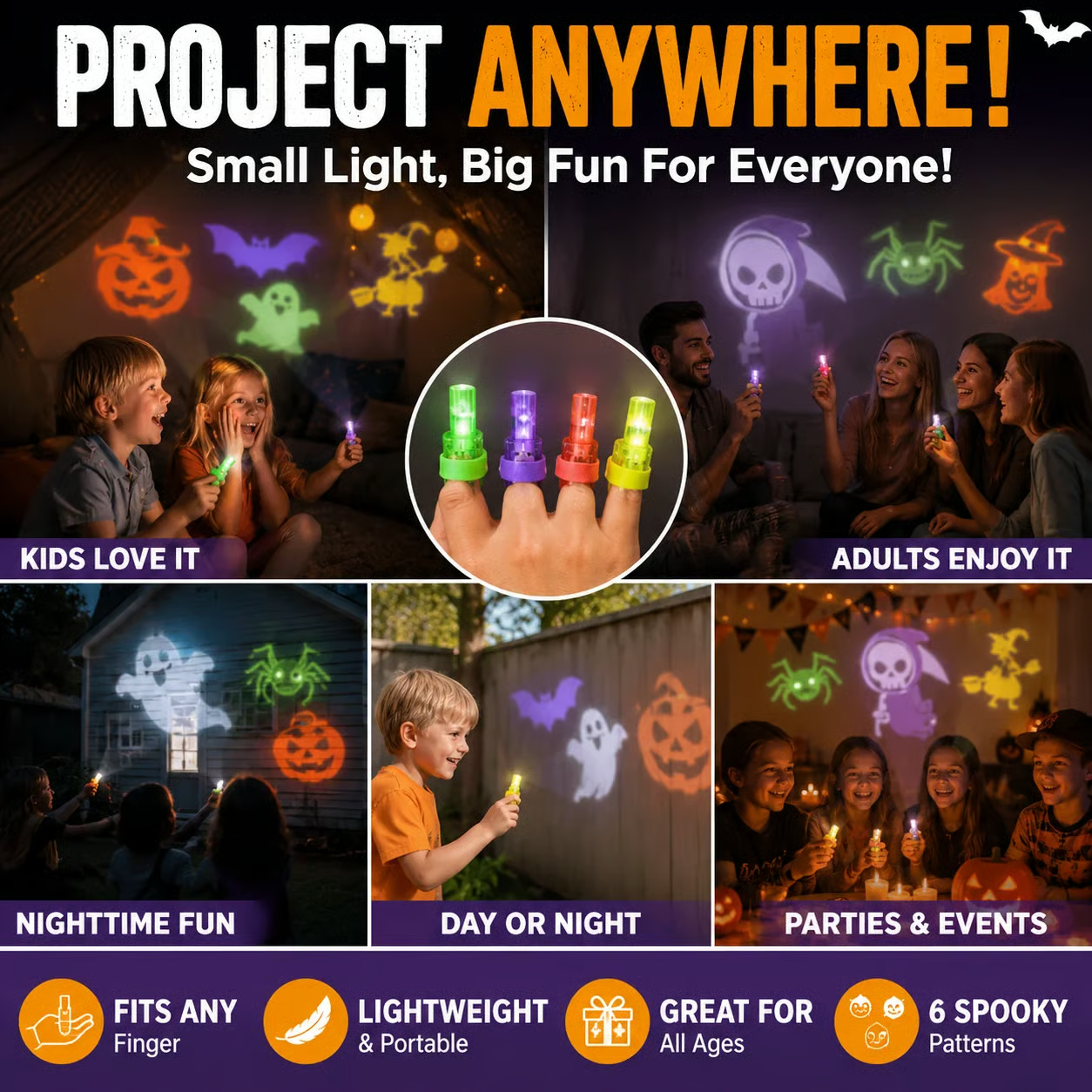 Halloween Finger Projector Lights 36 Piece Trick-or-Treat Favor Set