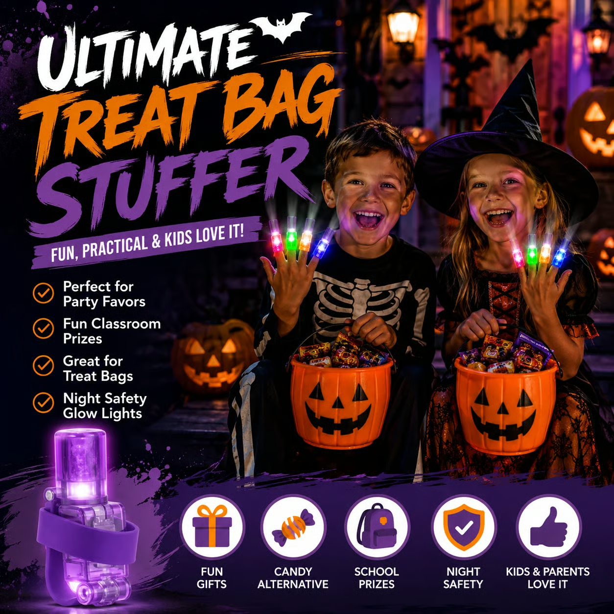 Halloween Finger Projector Lights 36 Piece Trick-or-Treat Favor Set